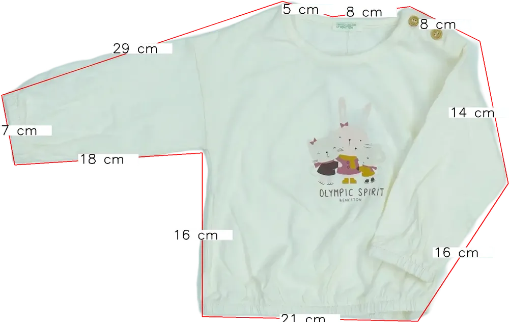 Fehér Benetton Hosszú ujjú felső EU 74 / UK 6-9 hónap / US 6-9 hónap