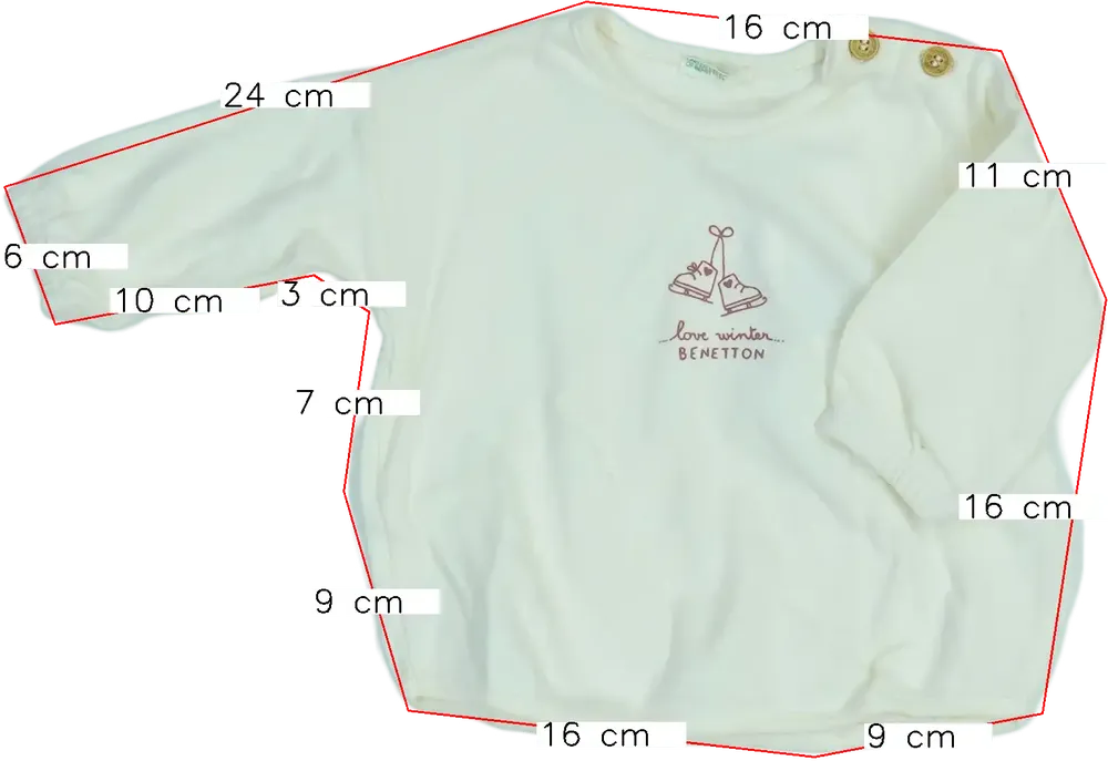 Fehér Benetton Hosszú ujjú felső EU 62 / UK 0-3 hónap / US 0-3 hónap