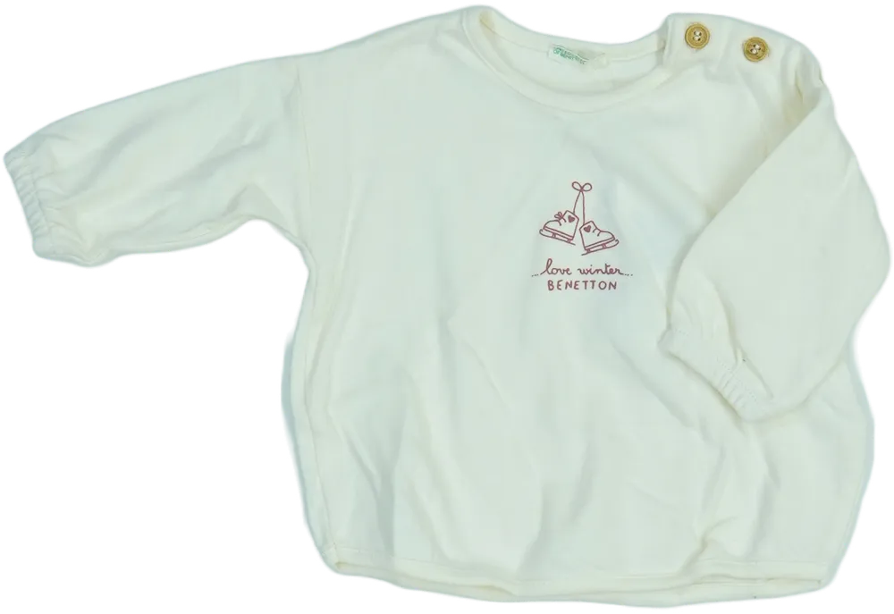 Fehér Benetton Hosszú ujjú felső EU 62 / UK 0-3 hónap / US 0-3 hónap