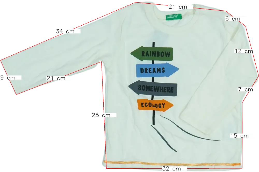 Fehér Benetton Hosszú ujjú felső EU 92 / UK 2 év / US 2T