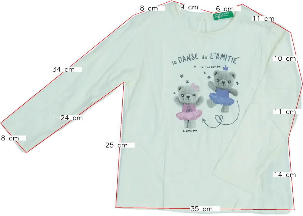 Fehér Benetton Hosszú ujjú felső EU 98 / UK 3 év / US 3T