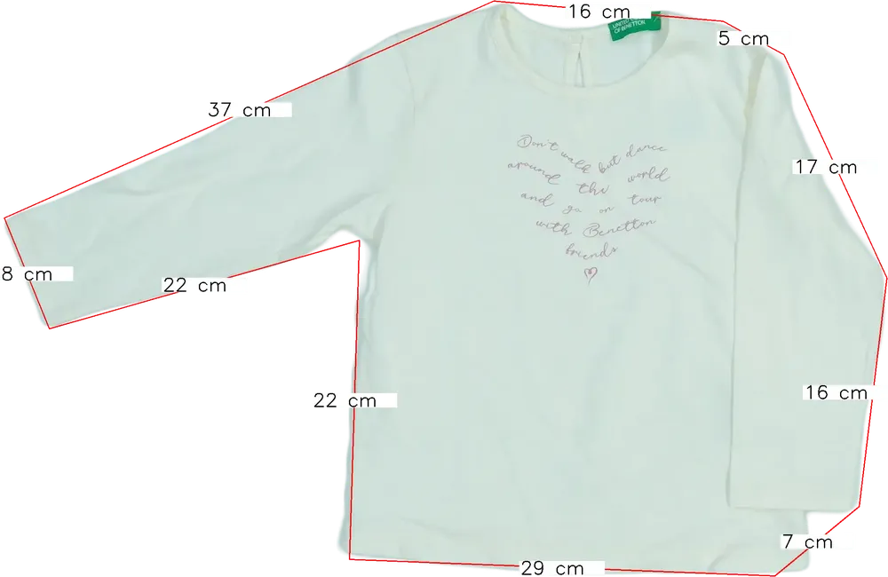 Fehér Benetton Hosszú ujjú felső EU 92 / UK 2 év / US 2T