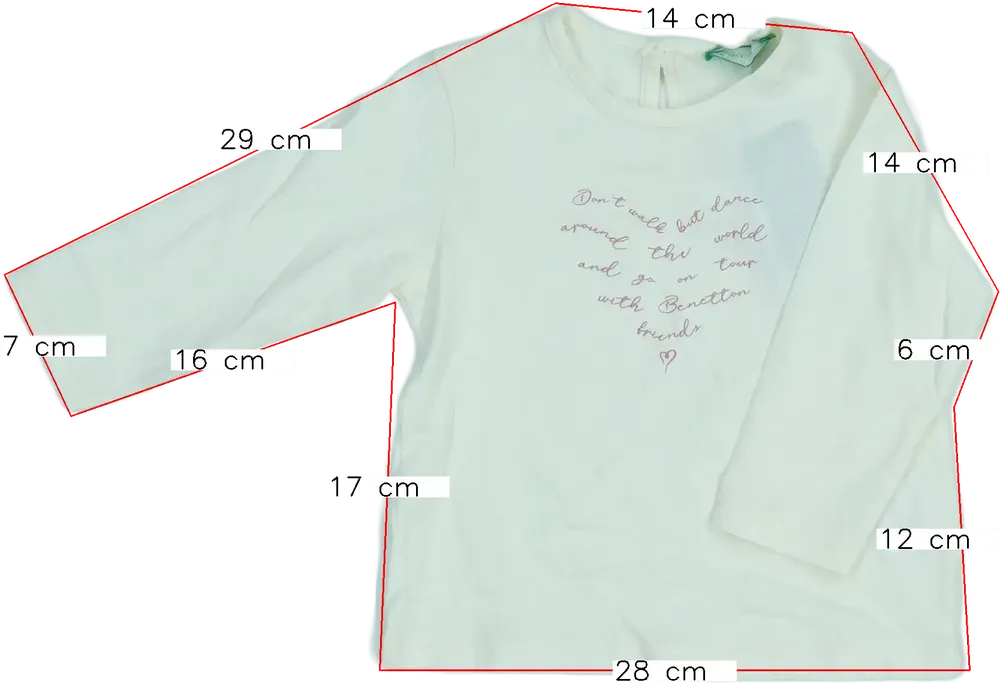 Fehér Benetton Hosszú ujjú felső EU 74 / UK 6-9 hónap / US 6-9 hónap