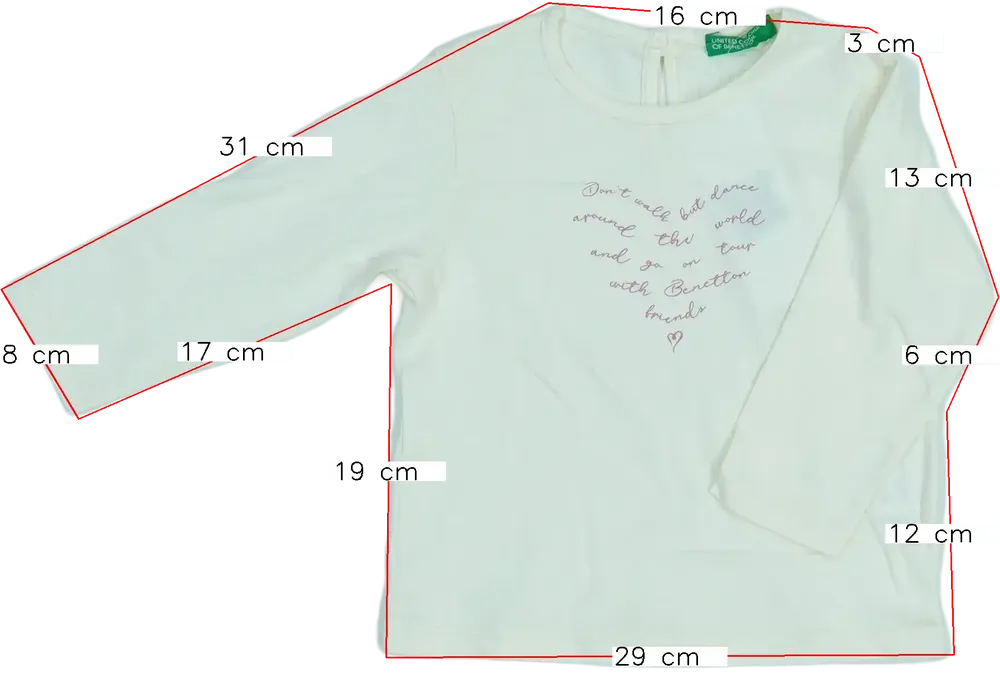 Fehér Benetton Hosszú ujjú felső EU 80 / UK 9-12 hónap / US 12 hónap