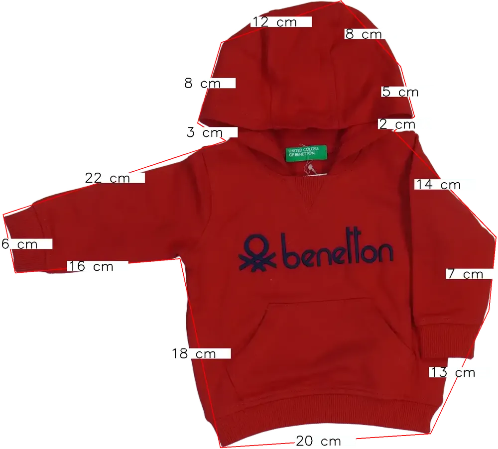 Piros Benetton Kapucnis pulóver EU 68 / UK 3-6 hónap / US 3-6 hónap