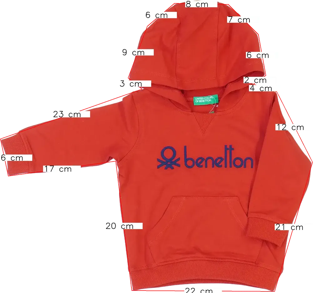 Piros Benetton Kapucnis pulóver EU 74 / UK 6-9 hónap / US 6-9 hónap