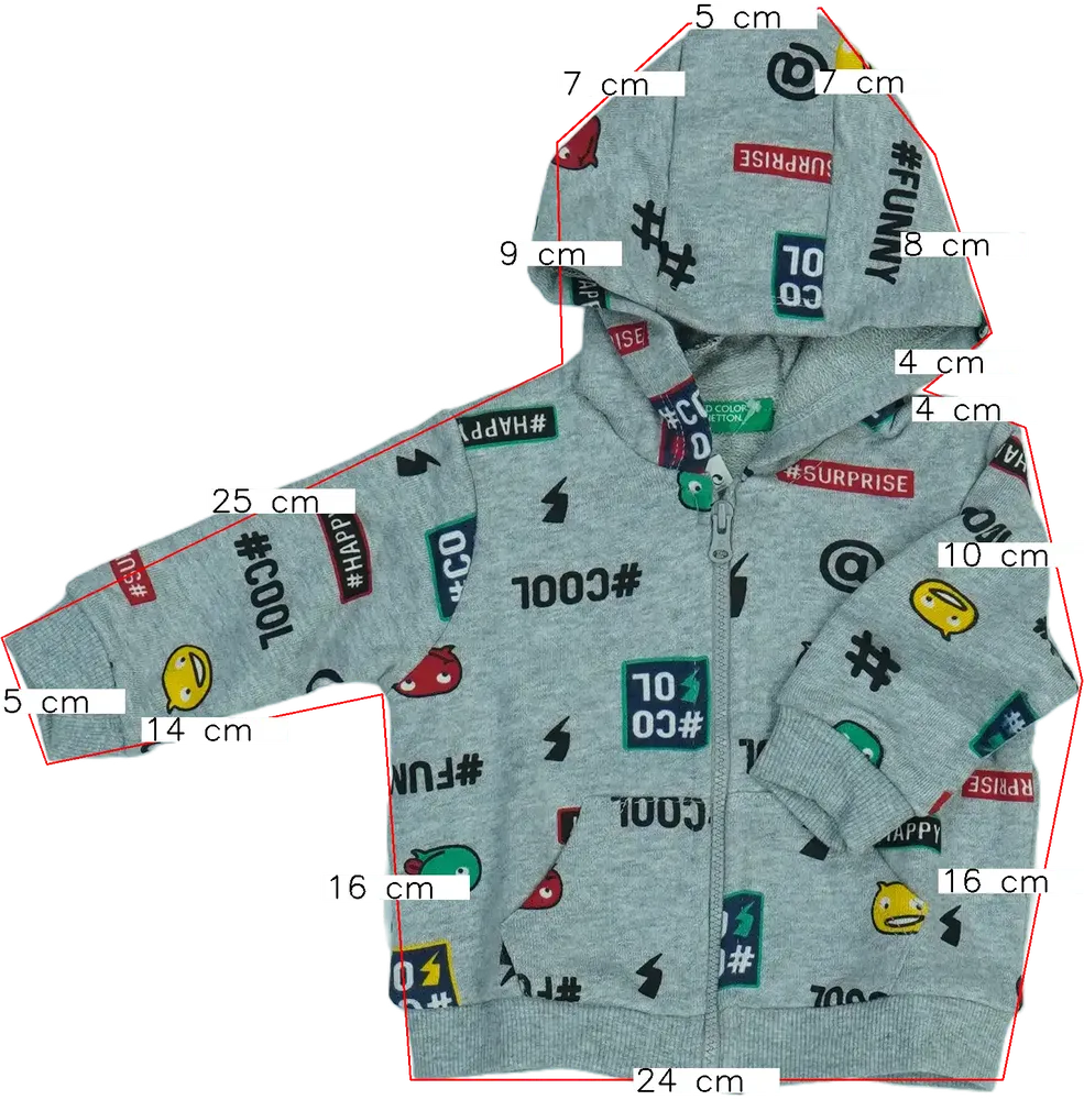 Szürke Benetton Kapucnis pulóver EU 68 / UK 3-6 hónap / US 3-6 hónap