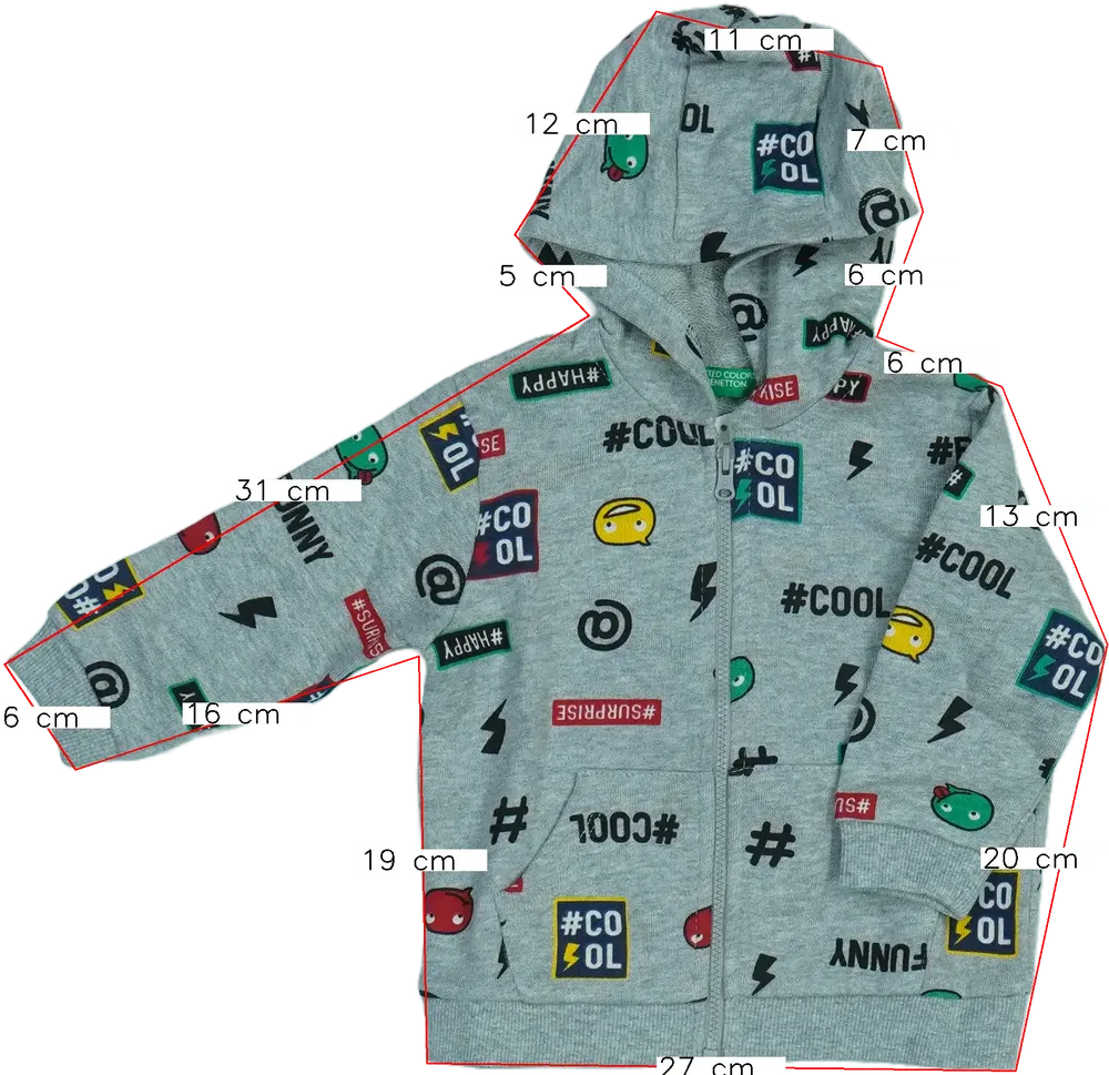 Szürke Benetton Kapucnis pulóver EU 80 / UK 9-12 hónap / US 12 hónap