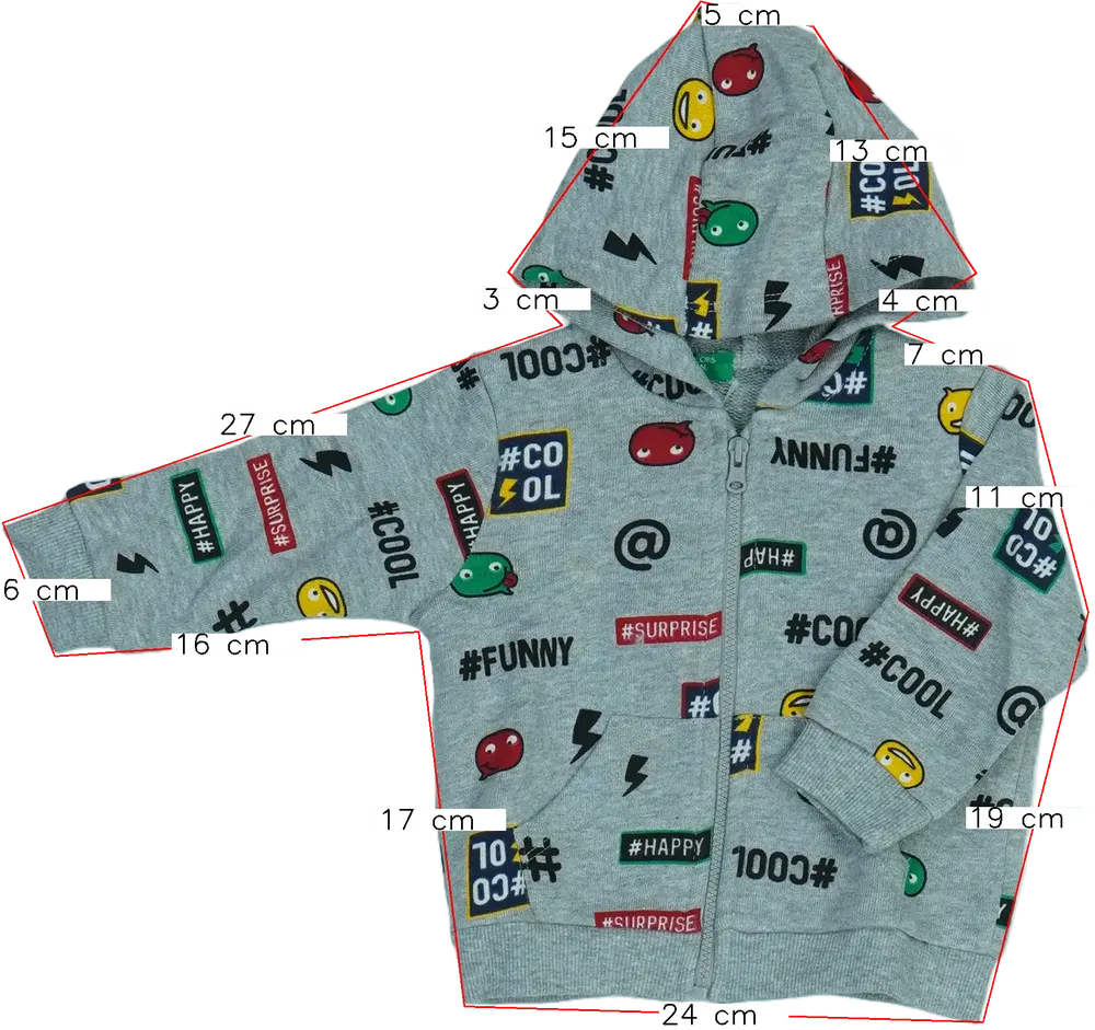 Szürke Benetton Kapucnis pulóver EU 74 / UK 6-9 hónap / US 6-9 hónap