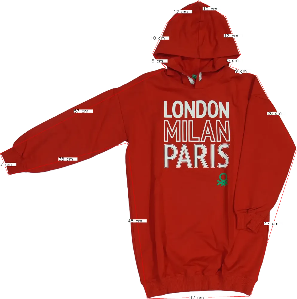 Piros Benetton Kapucnis pulóver EU 134 / UK 9 év / US 9 év/L