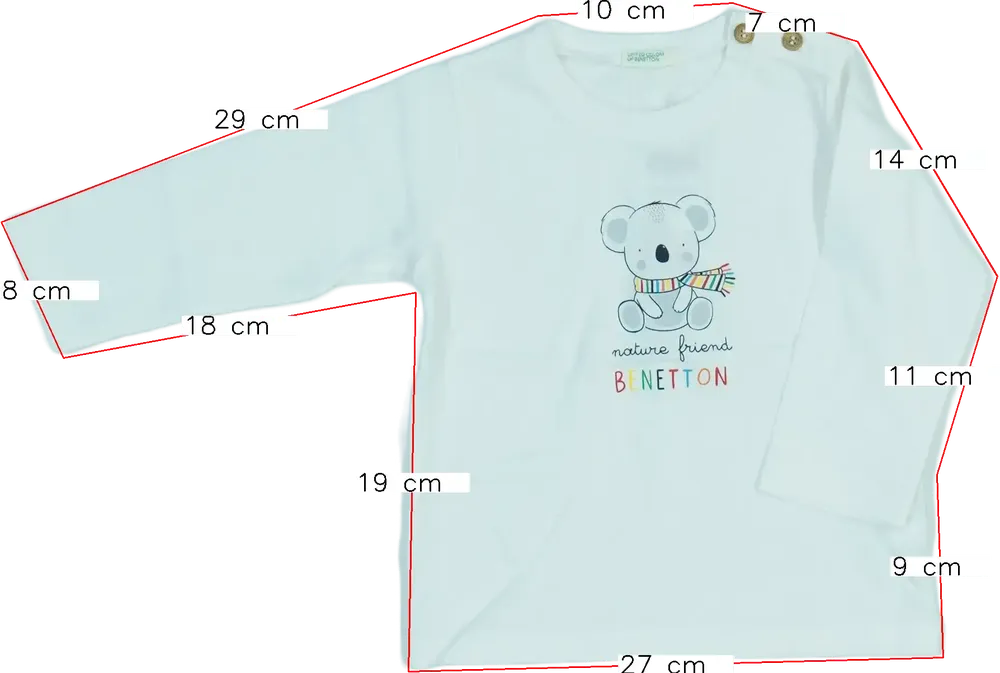 Fehér Benetton Hosszú ujjú felső EU 74 / UK 6-9 hónap / US 6-9 hónap