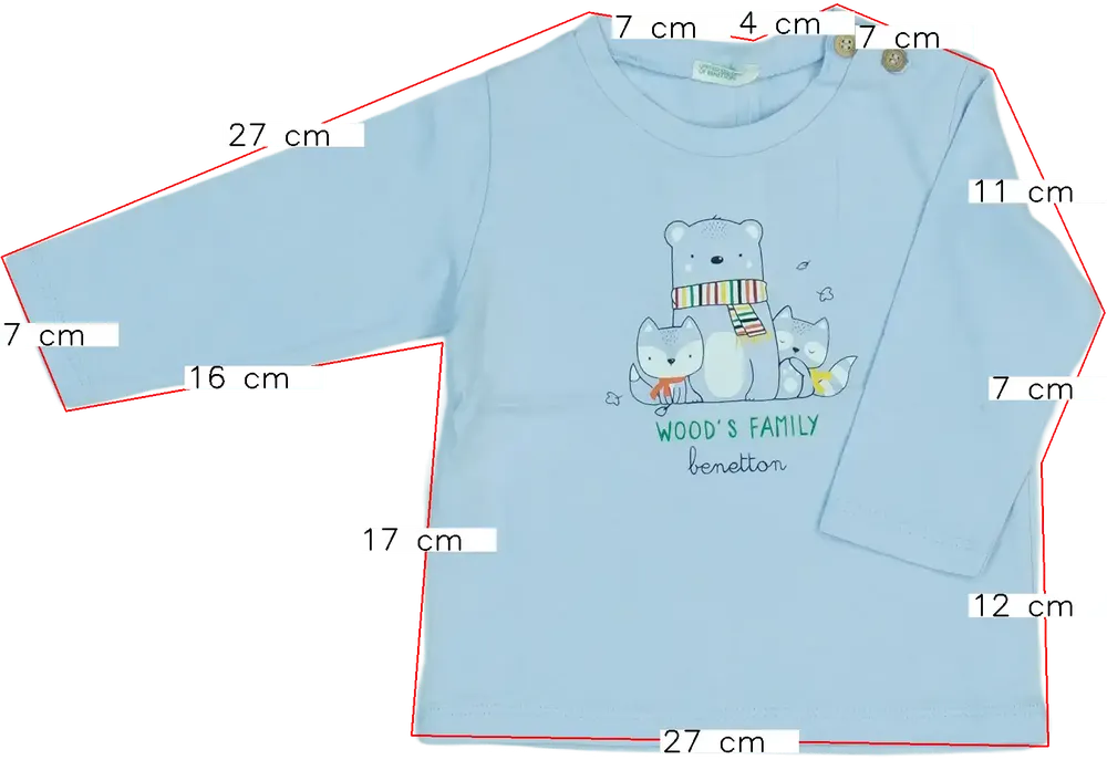 Kék Benetton Hosszú ujjú felső EU 68 / UK 3-6 hónap / US 3-6 hónap