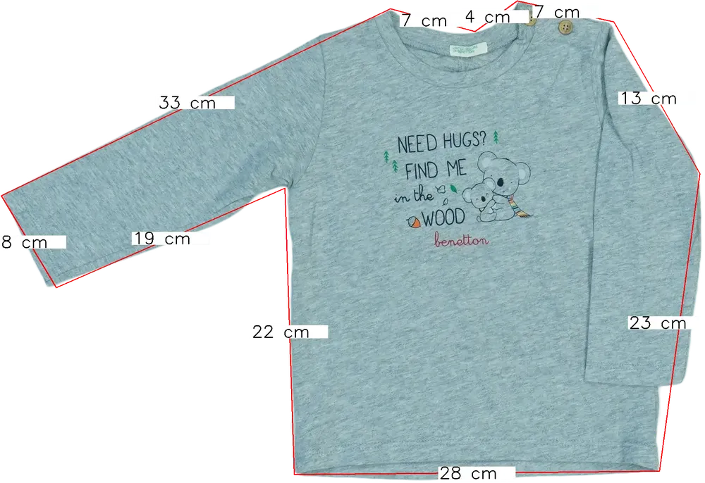 Szürke Benetton Hosszú ujjú felső EU 80 / UK 9-12 hónap / US 12 hónap