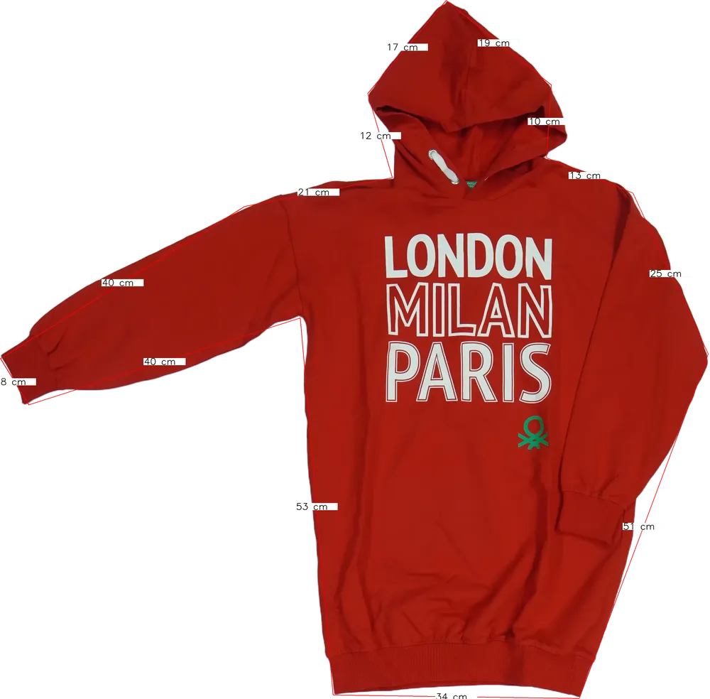 Piros Benetton Kapucnis pulóver EU 152 / UK 12 év / US 12 év/L