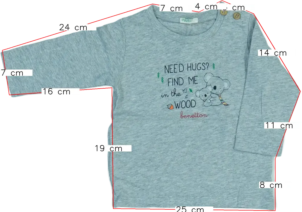 Szürke Benetton Hosszú ujjú felső EU 68 / UK 3-6 hónap / US 3-6 hónap