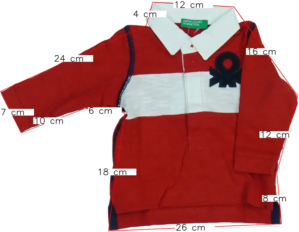 Piros Benetton Galléros póló EU 68 / UK 3-6 hónap / US 3-6 hónap