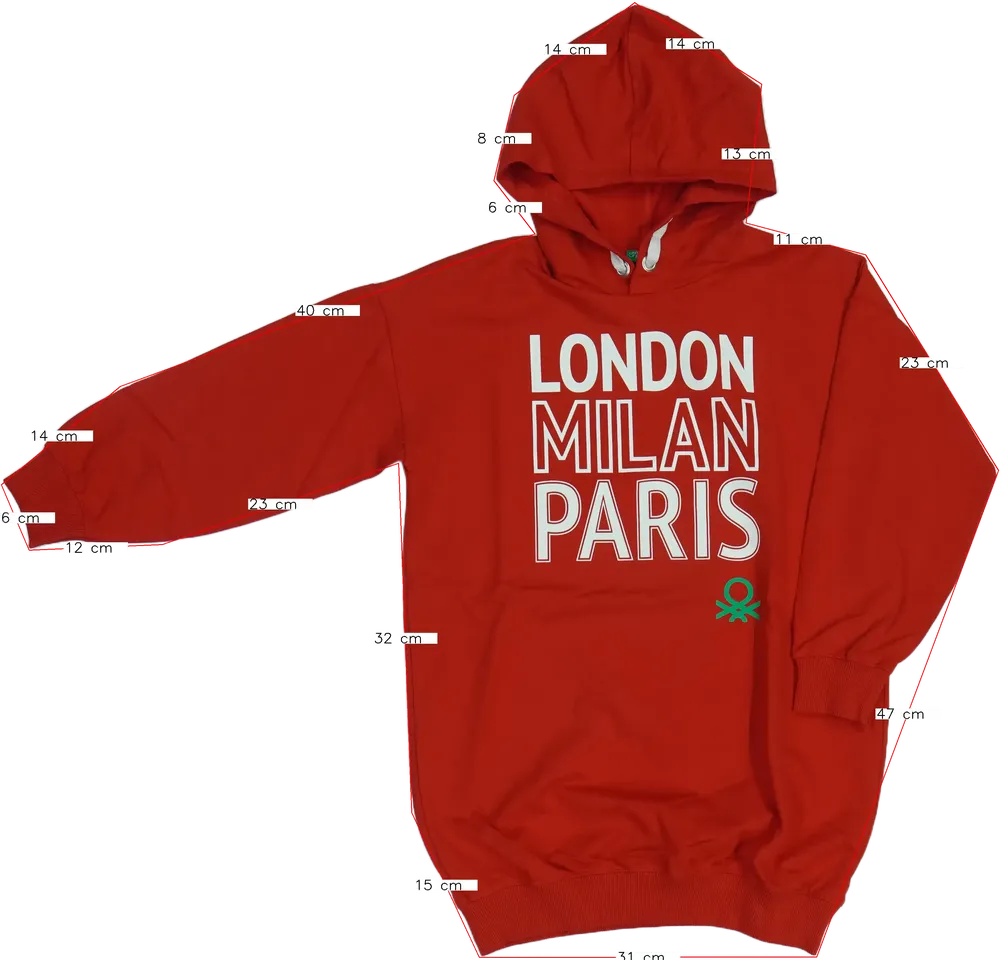 Piros Benetton Kapucnis pulóver EU 128 / UK 8 év / US 8 év/M