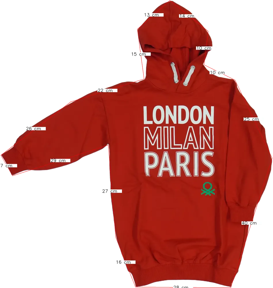 Piros Benetton Kapucnis pulóver EU 122 / UK 7 év / US 7 év/M