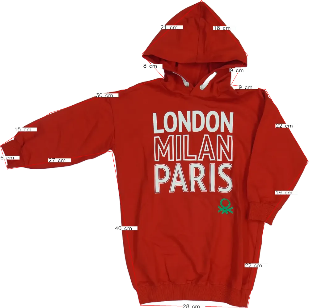 Piros Benetton Kapucnis pulóver EU 110 / UK 5 év / US 5 év/XS