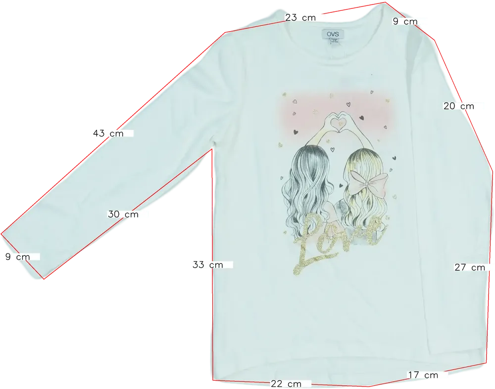 Fehér OVS Hosszú ujjú felső EU 128 / UK 8 év / US 8 év/M