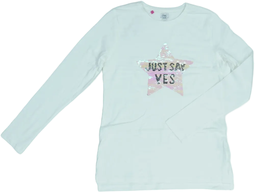 Fehér OVS Hosszú ujjú felső EU 170 / UK 15 év / US XL