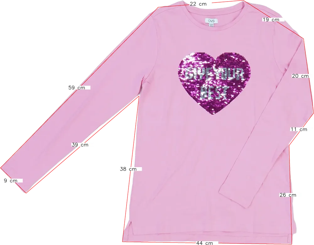 Rózsaszín OVS Hosszú ujjú felső EU 158 / UK 13 év / US 14 év/XL