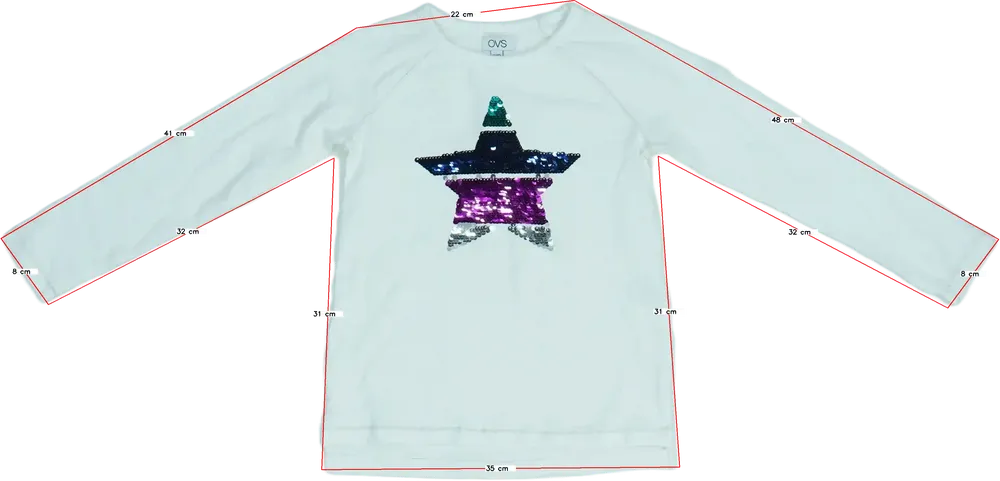 Fehér OVS Hosszú ujjú felső EU 122 / UK 7 év / US 7 év/M