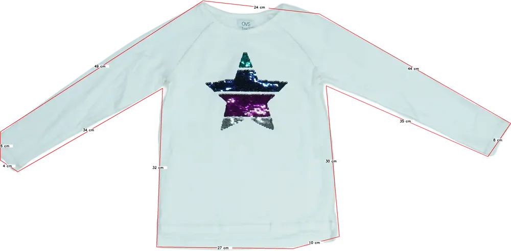 Fehér OVS Hosszú ujjú felső EU 128 / UK 8 év / US 8 év/M