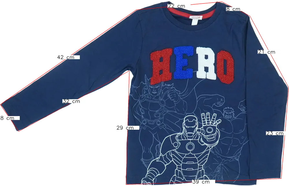 Kék Marvel Hosszú ujjú felső EU 122 / UK 7 év / US 7 év/M