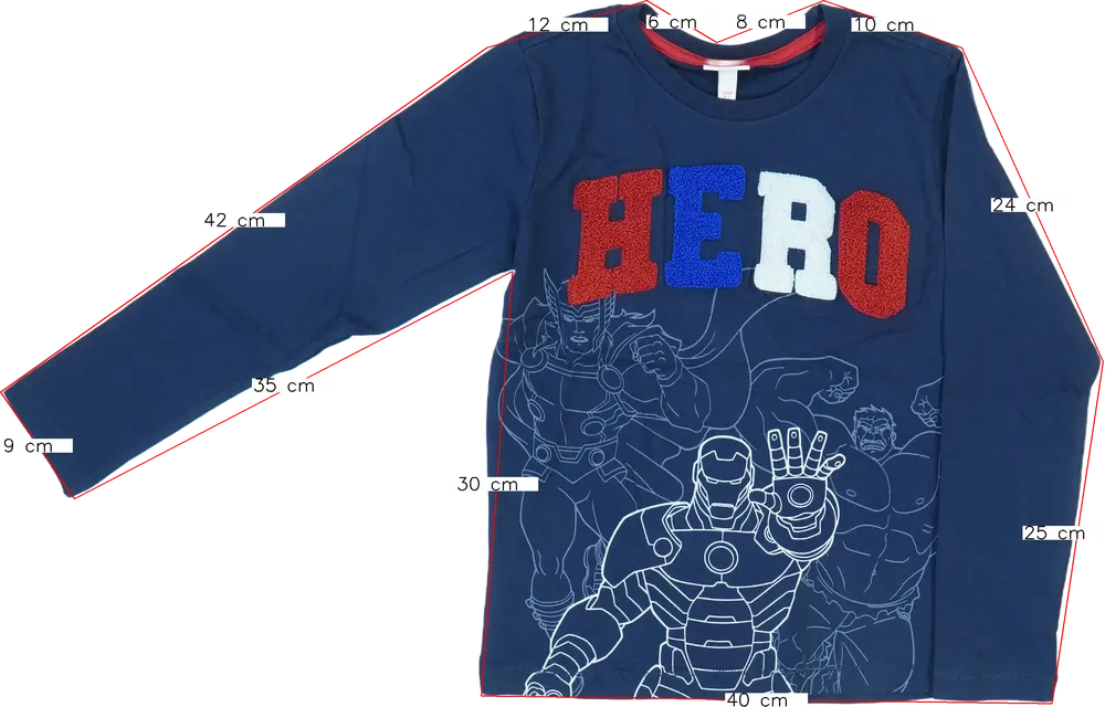 Kék Marvel Hosszú ujjú felső EU 122 / UK 7 év / US 7 év/M