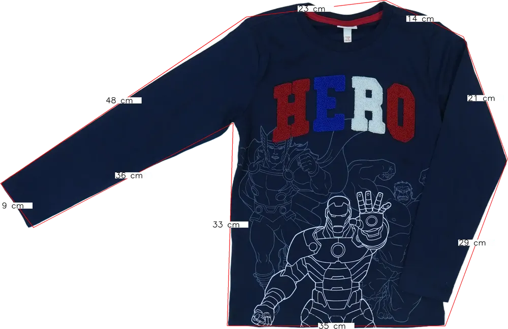 Kék Marvel Hosszú ujjú felső EU 128 / UK 8 év / US 8 év/M