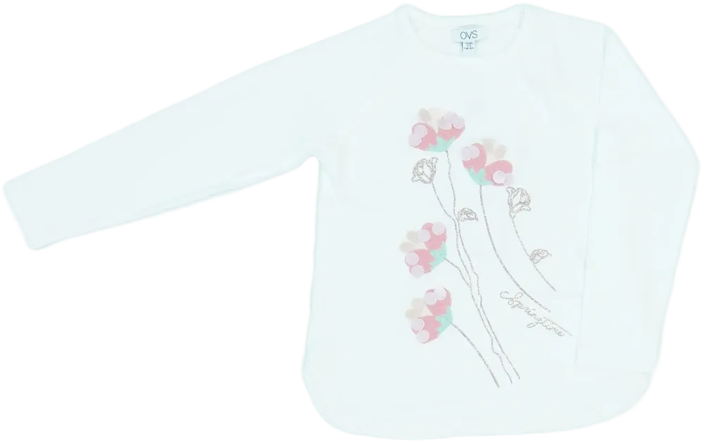 Fehér OVS Hosszú ujjú felső EU 104 / UK 4 év / US 4T/XS