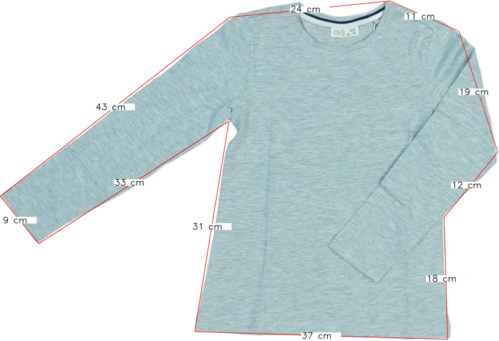 Szürke OVS Hosszú ujjú felső EU 128 / UK 8 év / US 8 év/M