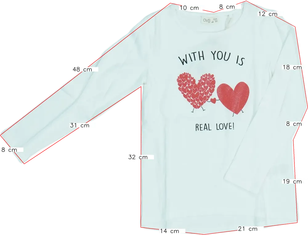 Fehér OVS Hosszú ujjú felső EU 122 / UK 7 év / US 7 év/M