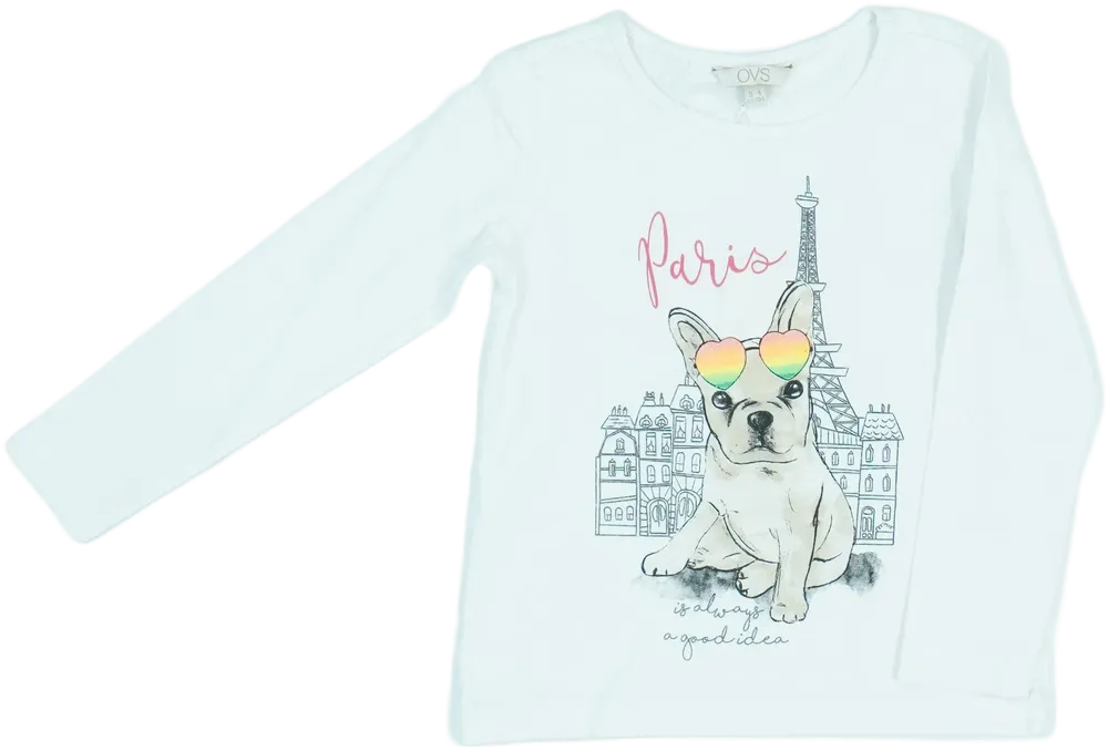 Fehér OVS Hosszú ujjú felső EU 104 / UK 4 év / US 4T/XS