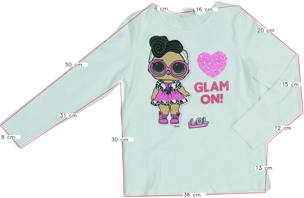 Fehér LOL Hosszú ujjú felső EU 122 / UK 7 év / US 7 év/M