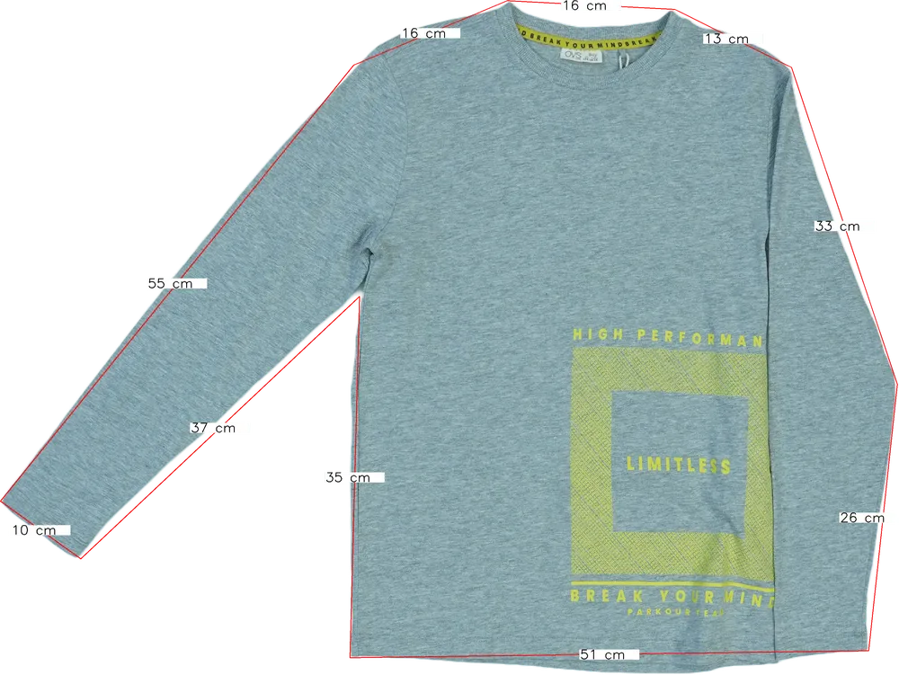 Szürke OVS Hosszú ujjú felső EU 158 / UK 13 év / US 14 év/XL