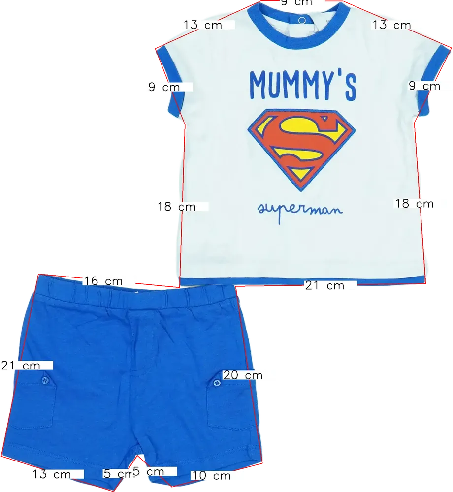 Fehér Superman 2 részes szett - Felsőruházat és nadrág EU 74 / UK 6-9 hónap / US 6-9 hónap