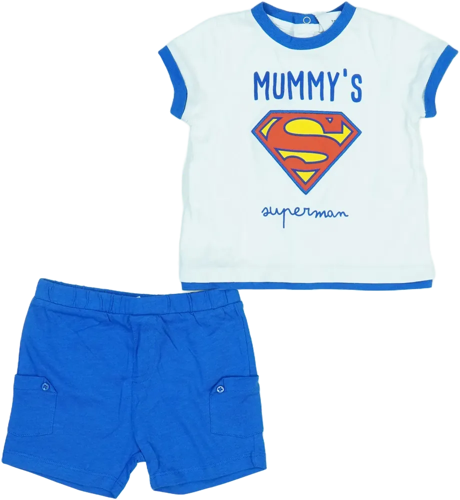 Fehér Superman 2 részes szett - Felsőruházat és nadrág EU 74 / UK 6-9 hónap / US 6-9 hónap