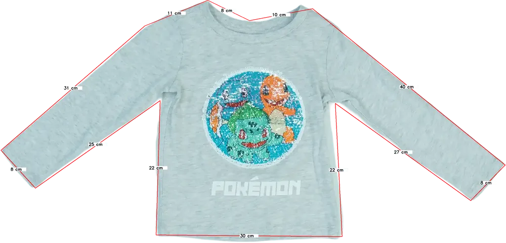 Szürke Pokémon Hosszú ujjú felső EU 98 / UK 3 év / US 3T