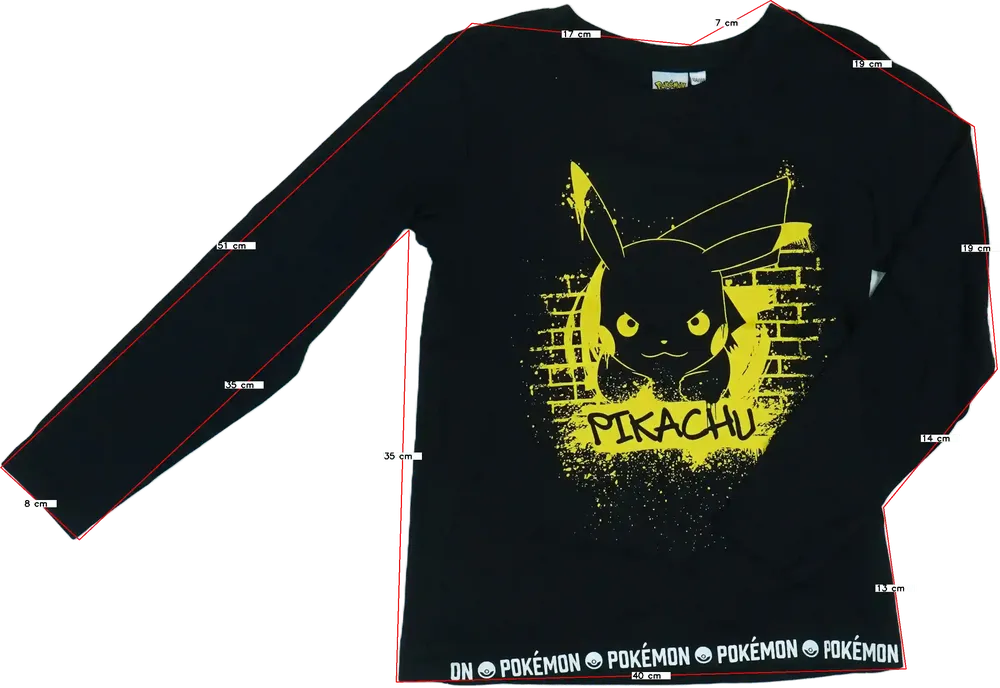 Fekete Pokémon Hosszú ujjú felső EU 140 / UK 10 év / US 10 év/L