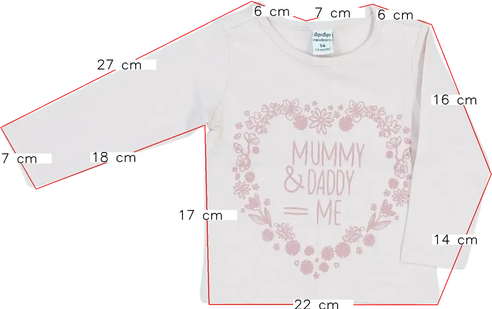 Rózsaszín DopoDopo Hosszú ujjú felső EU 56 / UK Újszülött / US Újszülött