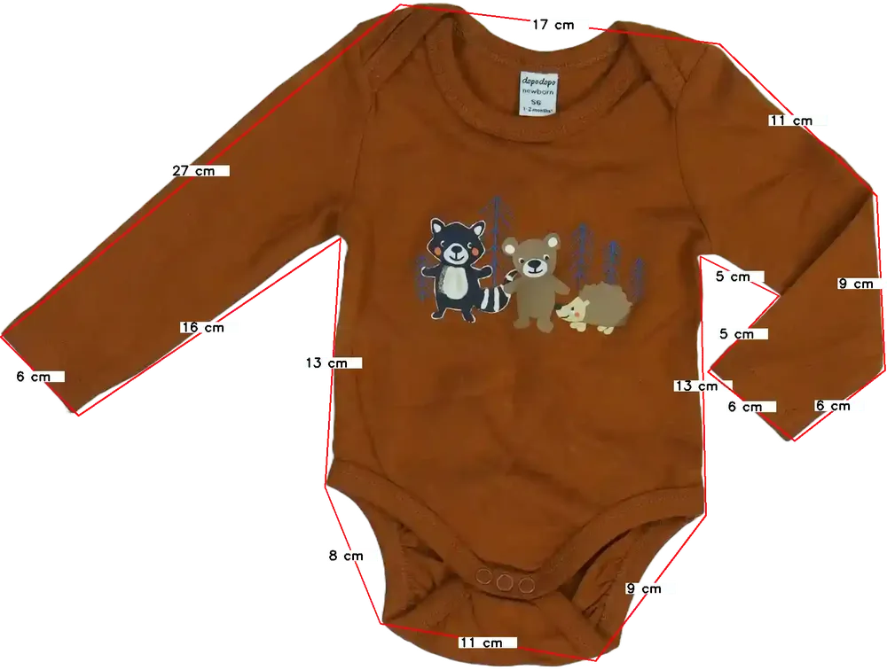 Barna DopoDopo Hosszú ujjú body EU 56 / UK Újszülött / US Újszülött