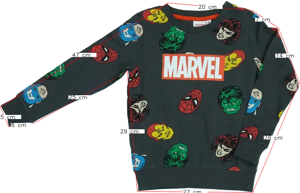 Szürke Marvel Hosszú ujjú felső EU 110 / UK 5 év / US 5 év/XS