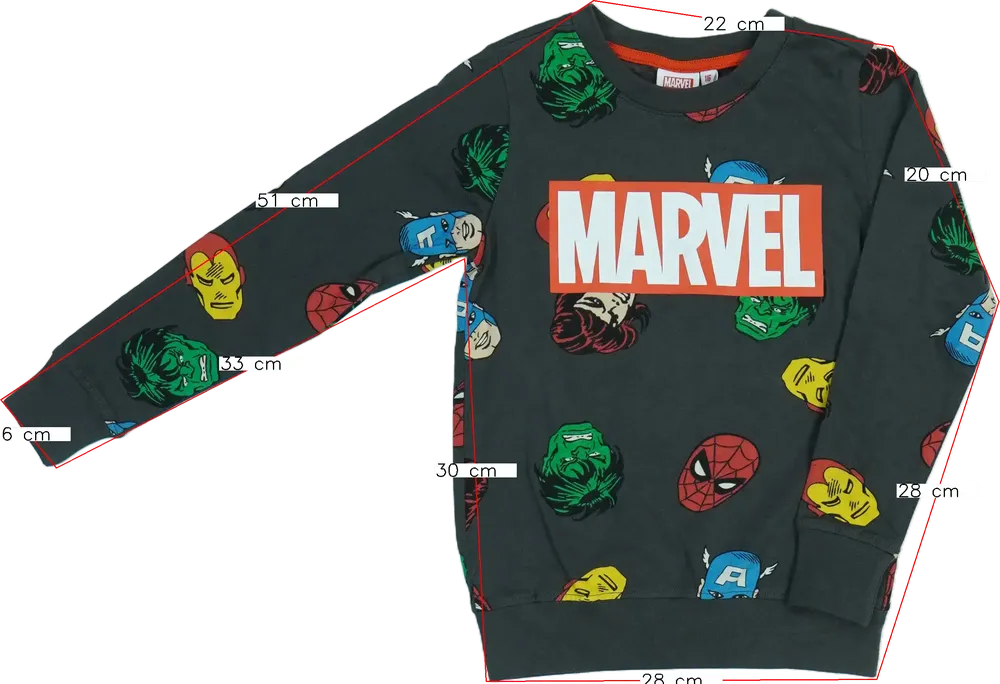 Szürke Marvel Hosszú ujjú felső EU 116 / UK 6 év / US 6 év/S