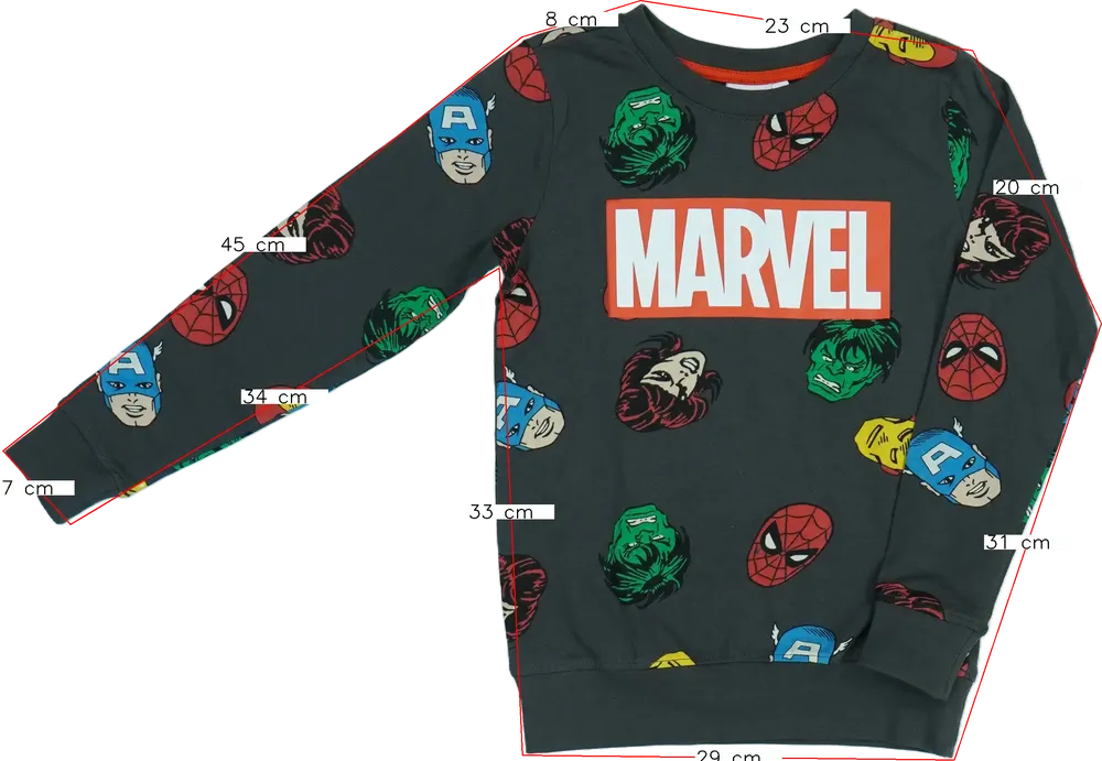 Szürke Marvel Hosszú ujjú felső EU 122 / UK 7 év / US 7 év/M