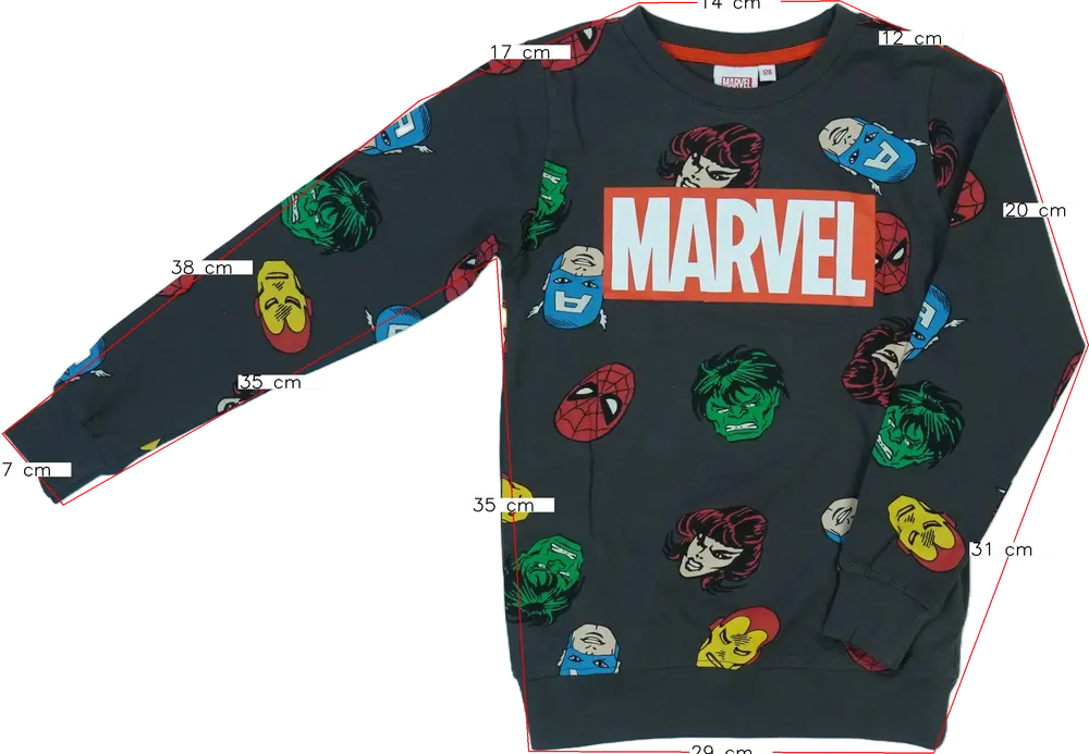 Szürke Marvel Hosszú ujjú felső EU 128 / UK 8 év / US 8 év/M