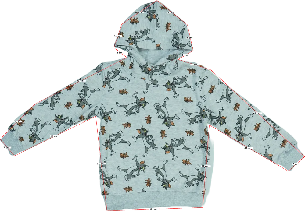 Szürke Tom&amp;Jerry Kapucnis pulóver EU 122 / UK 7 év / US 7 év/M