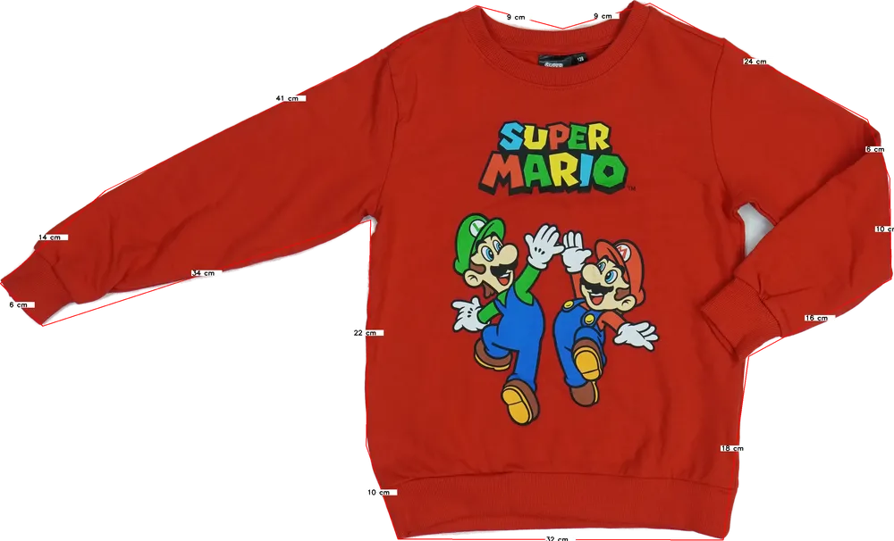 Piros Super Mario Pulóver EU 128 / UK 8 év / US 8 év/M