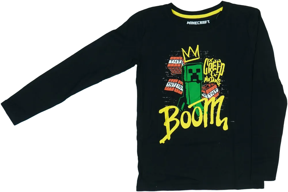 Fekete Minecraft Hosszú ujjú felső EU 152 / UK 12 év / US 12 év/L